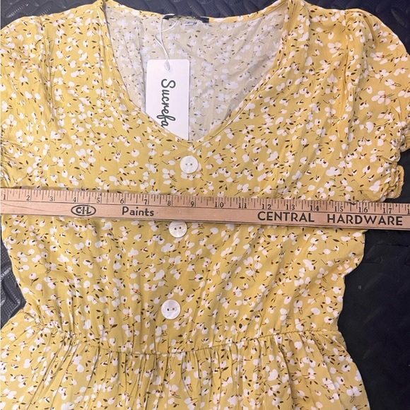 NWT! Sucrefas Yellow Floral Flower Dress Summer Dress Size Small S. Loose Fit - Picture 11 of 12
